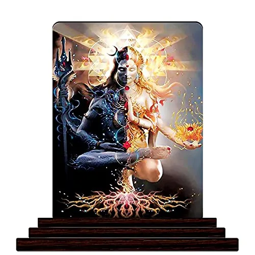 Color Empire Printed God Wooden Idols Figurine Showpiece & Notebook Combo | Adi Shakti Shiv Parvati | A5 Diary | Unrulled Notepad | Spiritual Home Décor Statue