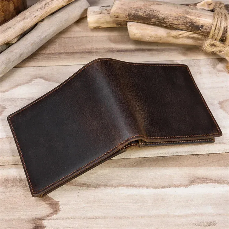 Crazy Horse Leather Horizontal Wallet - Genuine Cowhide Coin Purse