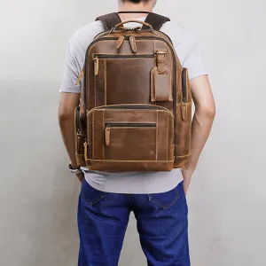 Crazy Horse Leather Travel Backpack Men Leather Laptop Backpack Retro Leather Rucksack