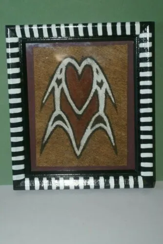 CUSTOM FRAMED Rare Tapa Kapa Bark Cloth (Called Kapa in Hawaii), from Lake Sentani, Irian Jaya, Papua New Guinea. Hand painted with natural pigments by a Tribal Artist: Abstract Geometric Stylized Fish Motifs 7"x 6" DFBA7