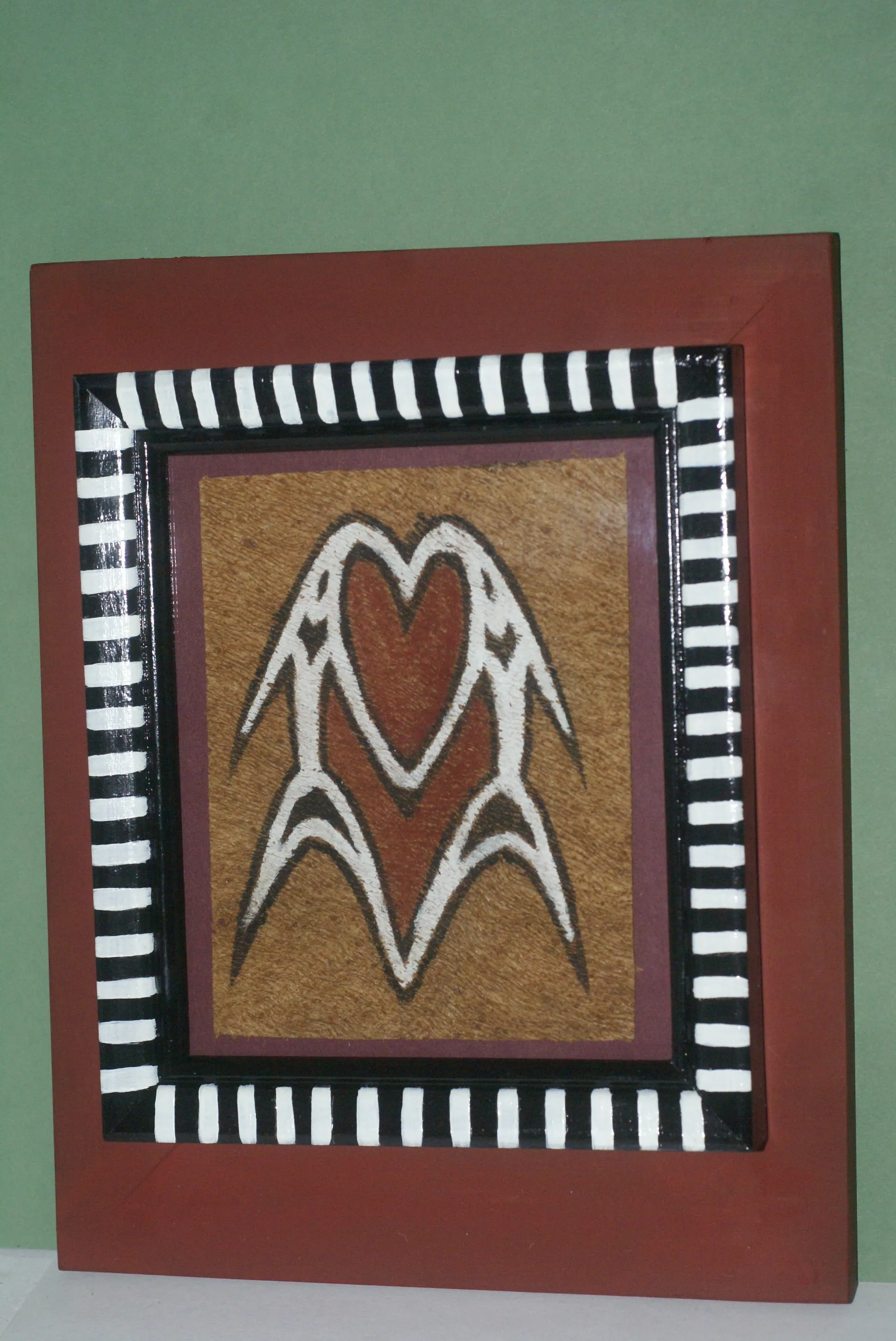 CUSTOM FRAMED Rare Tapa Kapa Bark Cloth (Called Kapa in Hawaii), from Lake Sentani, Irian Jaya, Papua New Guinea. Hand painted with natural pigments by a Tribal Artist: Abstract Geometric Stylized Fish Motifs 7"x 6" DFBA7