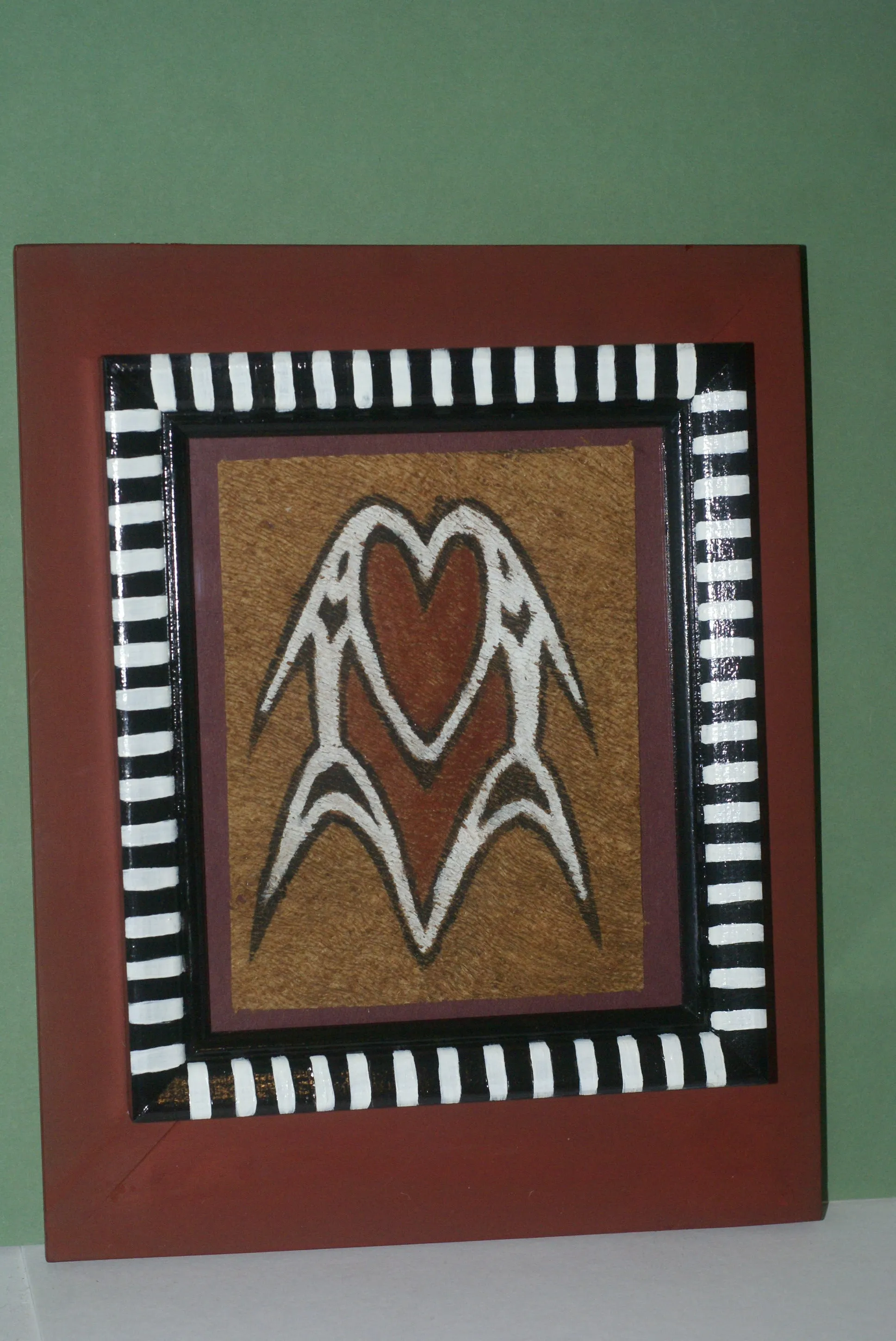 CUSTOM FRAMED Rare Tapa Kapa Bark Cloth (Called Kapa in Hawaii), from Lake Sentani, Irian Jaya, Papua New Guinea. Hand painted with natural pigments by a Tribal Artist: Abstract Geometric Stylized Fish Motifs 7"x 6" DFBA7