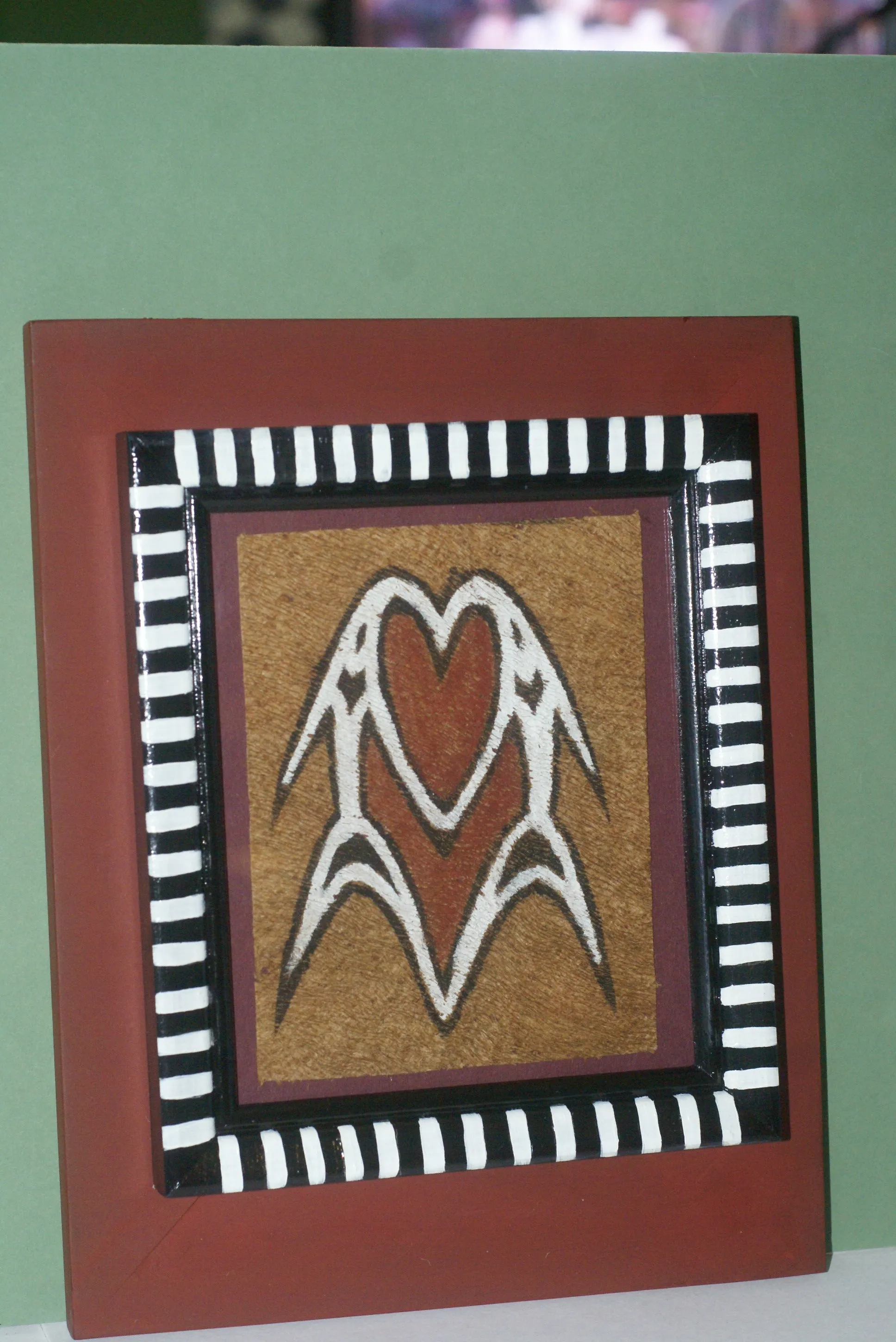 CUSTOM FRAMED Rare Tapa Kapa Bark Cloth (Called Kapa in Hawaii), from Lake Sentani, Irian Jaya, Papua New Guinea. Hand painted with natural pigments by a Tribal Artist: Abstract Geometric Stylized Fish Motifs 7"x 6" DFBA7