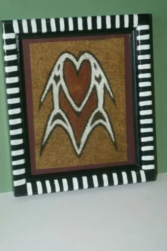 CUSTOM FRAMED Rare Tapa Kapa Bark Cloth (Called Kapa in Hawaii), from Lake Sentani, Irian Jaya, Papua New Guinea. Hand painted with natural pigments by a Tribal Artist: Abstract Geometric Stylized Fish Motifs 7"x 6" DFBA7