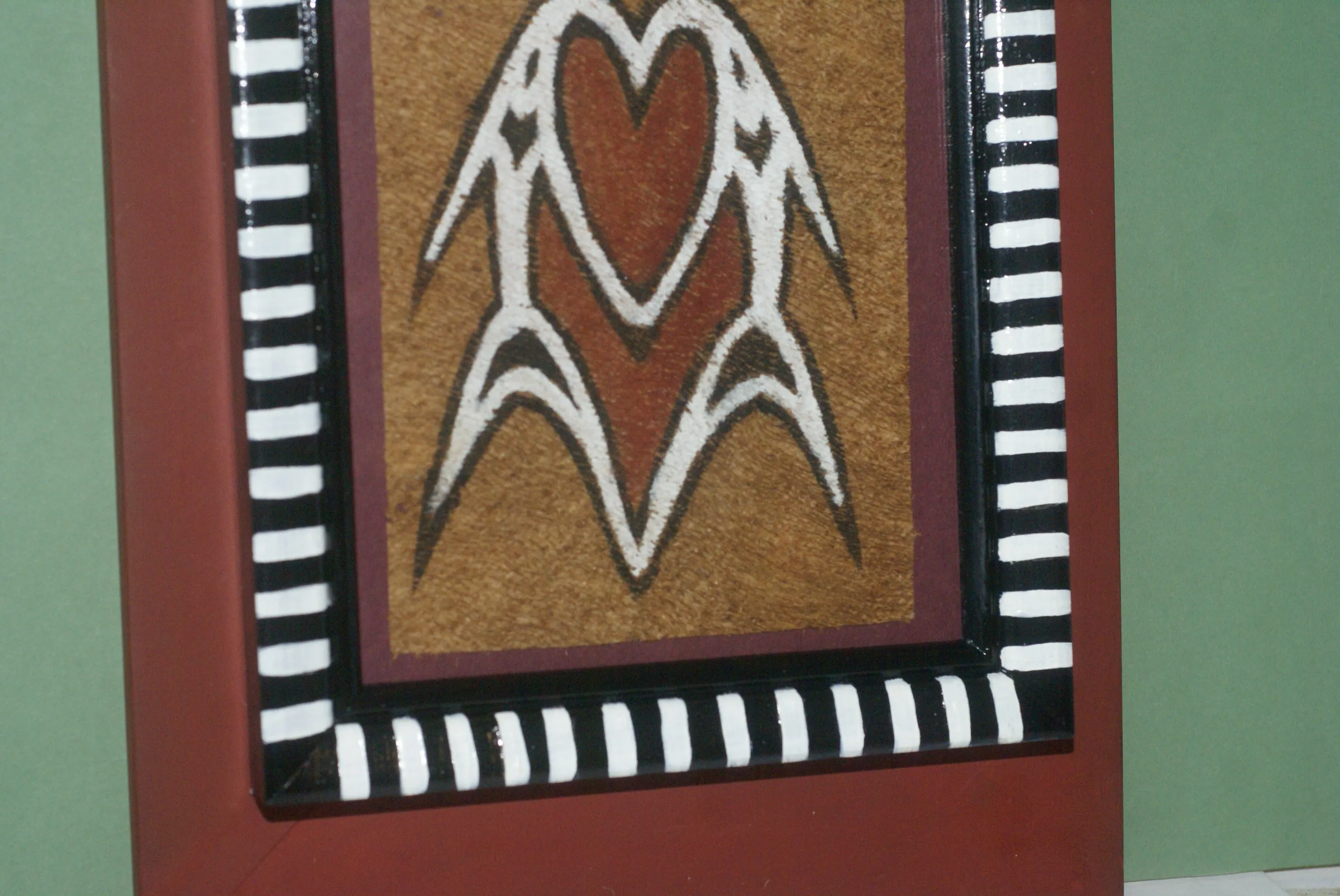 CUSTOM FRAMED Rare Tapa Kapa Bark Cloth (Called Kapa in Hawaii), from Lake Sentani, Irian Jaya, Papua New Guinea. Hand painted with natural pigments by a Tribal Artist: Abstract Geometric Stylized Fish Motifs 7"x 6" DFBA7