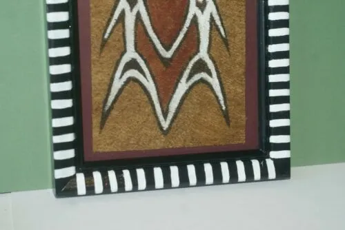 CUSTOM FRAMED Rare Tapa Kapa Bark Cloth (Called Kapa in Hawaii), from Lake Sentani, Irian Jaya, Papua New Guinea. Hand painted with natural pigments by a Tribal Artist: Abstract Geometric Stylized Fish Motifs 7"x 6" DFBA7