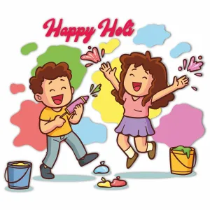 CVANU Festival of Colour/Holi Party Special/Happy Holi Children Playing Holi Wall Sticker Self-Adhesive, Waterproof Vinyl Sticker Multicolour Size [60CM X 70CM]_C02