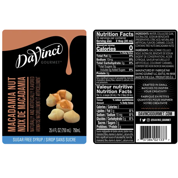 DaVinci Sugar Free Macadamia Nut Syrup - Bottle (750mL)