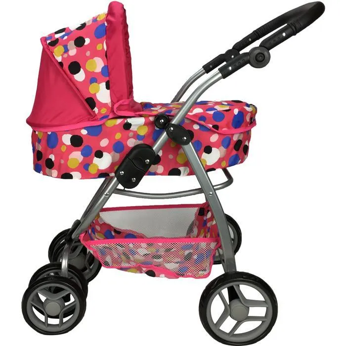 Deluxe Doll Pram with Carry Cot - Polka Dots