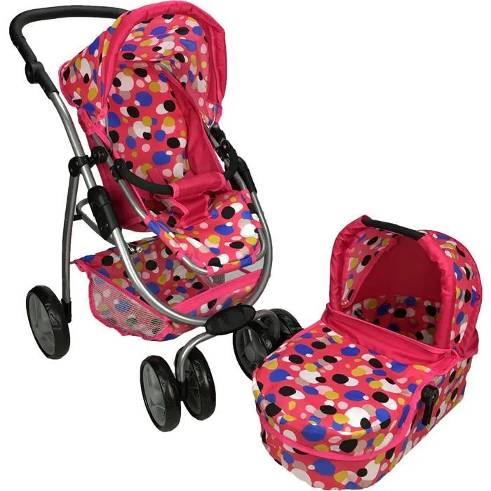 Deluxe Doll Pram with Carry Cot - Polka Dots