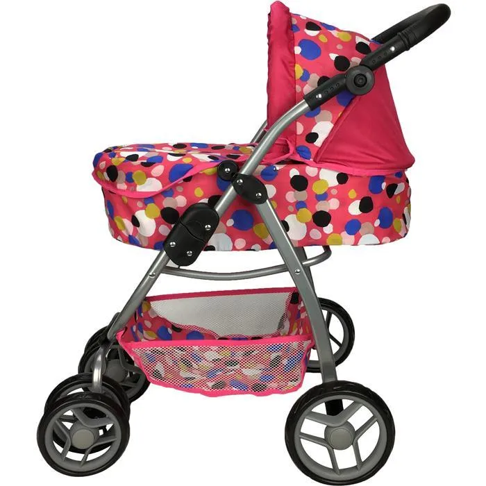 Deluxe Doll Pram with Carry Cot - Polka Dots