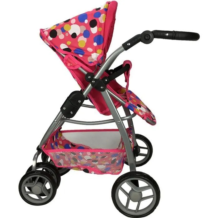 Deluxe Doll Pram with Carry Cot - Polka Dots