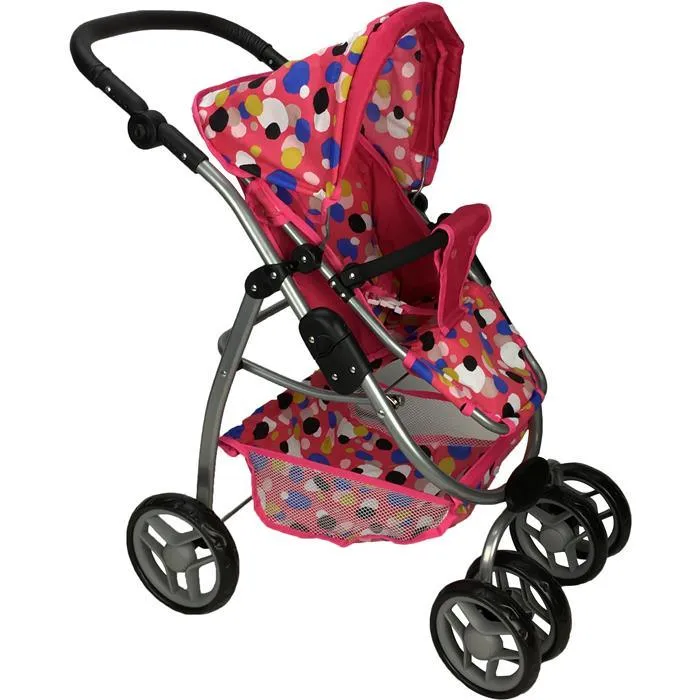 Deluxe Doll Pram with Carry Cot - Polka Dots