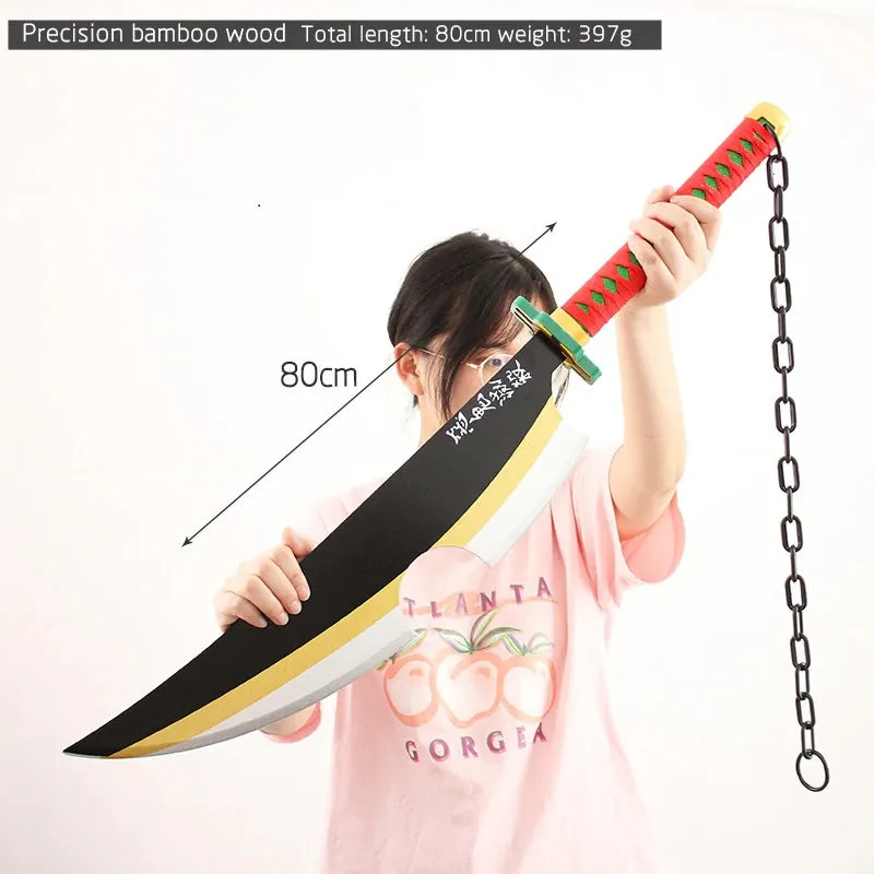 Demon Slayer Tengen Uzui Nichirin Blade Wooden Katana for Cosplay Wooden Sword  | 80 Cms |