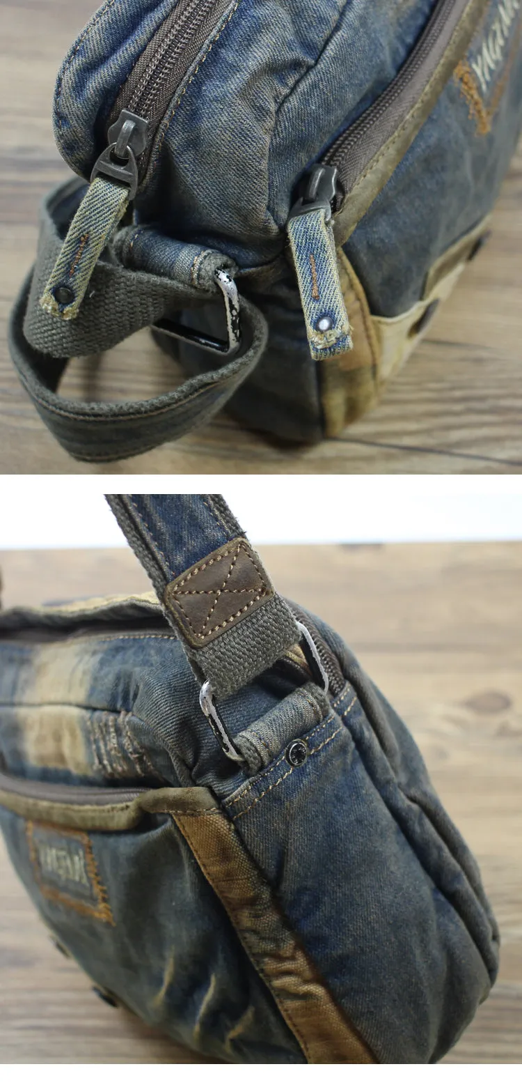 Denim Small Side Bag Mens Blue Denim Messenger Bag Vintage Denim Small Crossbody Bag For Women