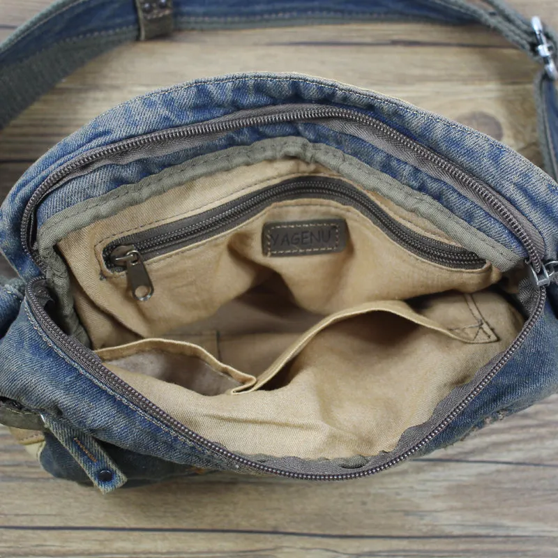 Denim Small Side Bag Mens Blue Denim Messenger Bag Vintage Denim Small Crossbody Bag For Women