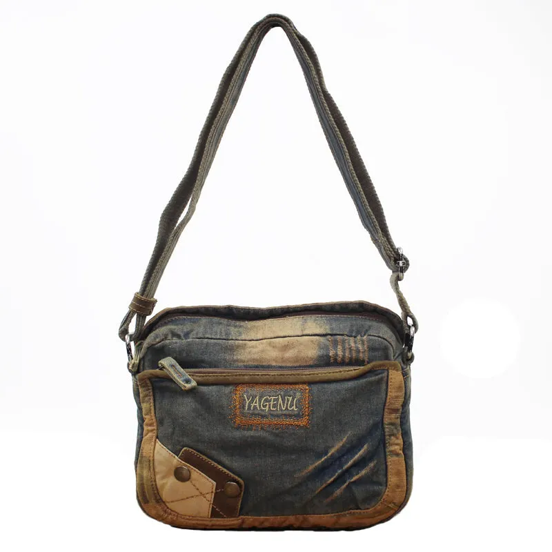 Denim Small Side Bag Mens Blue Denim Messenger Bag Vintage Denim Small Crossbody Bag For Women