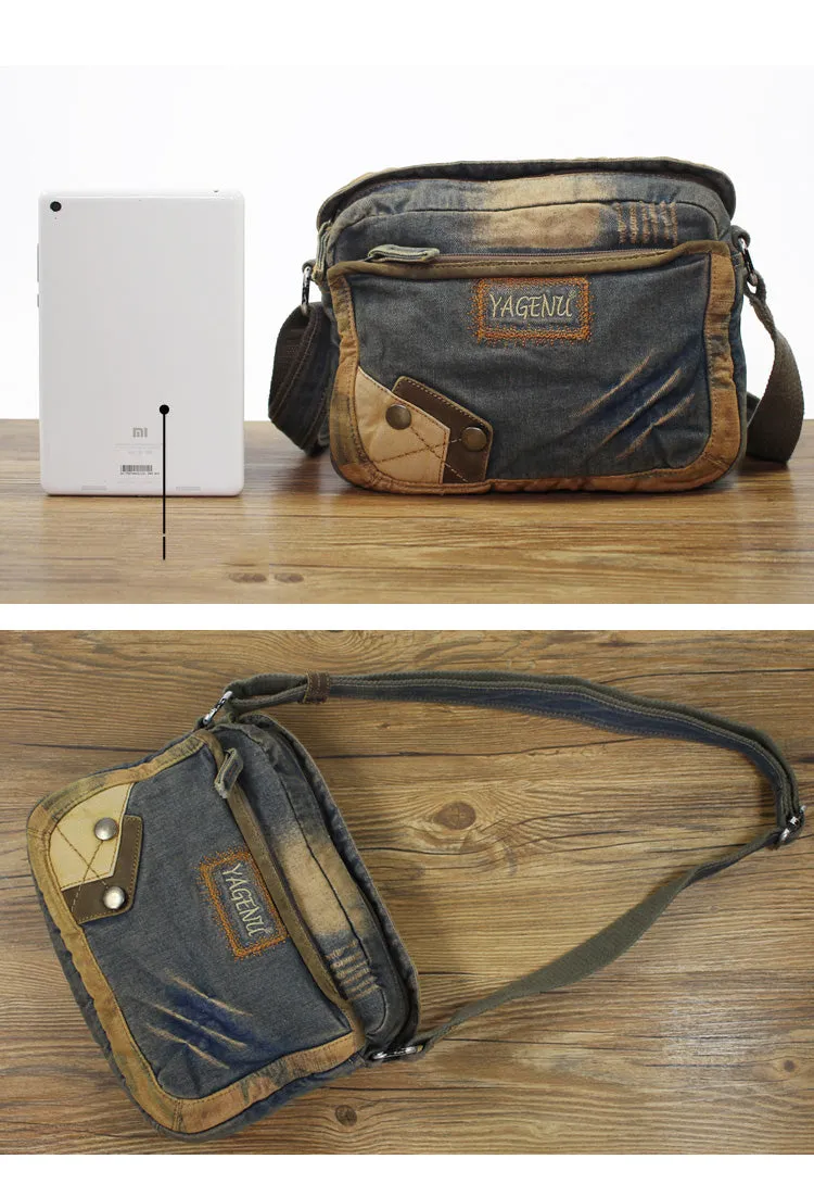 Denim Small Side Bag Mens Blue Denim Messenger Bag Vintage Denim Small Crossbody Bag For Women