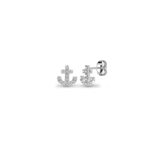 DIAMOND ANCHOR STUD EARRINGS IN 9K WHITE GOLD