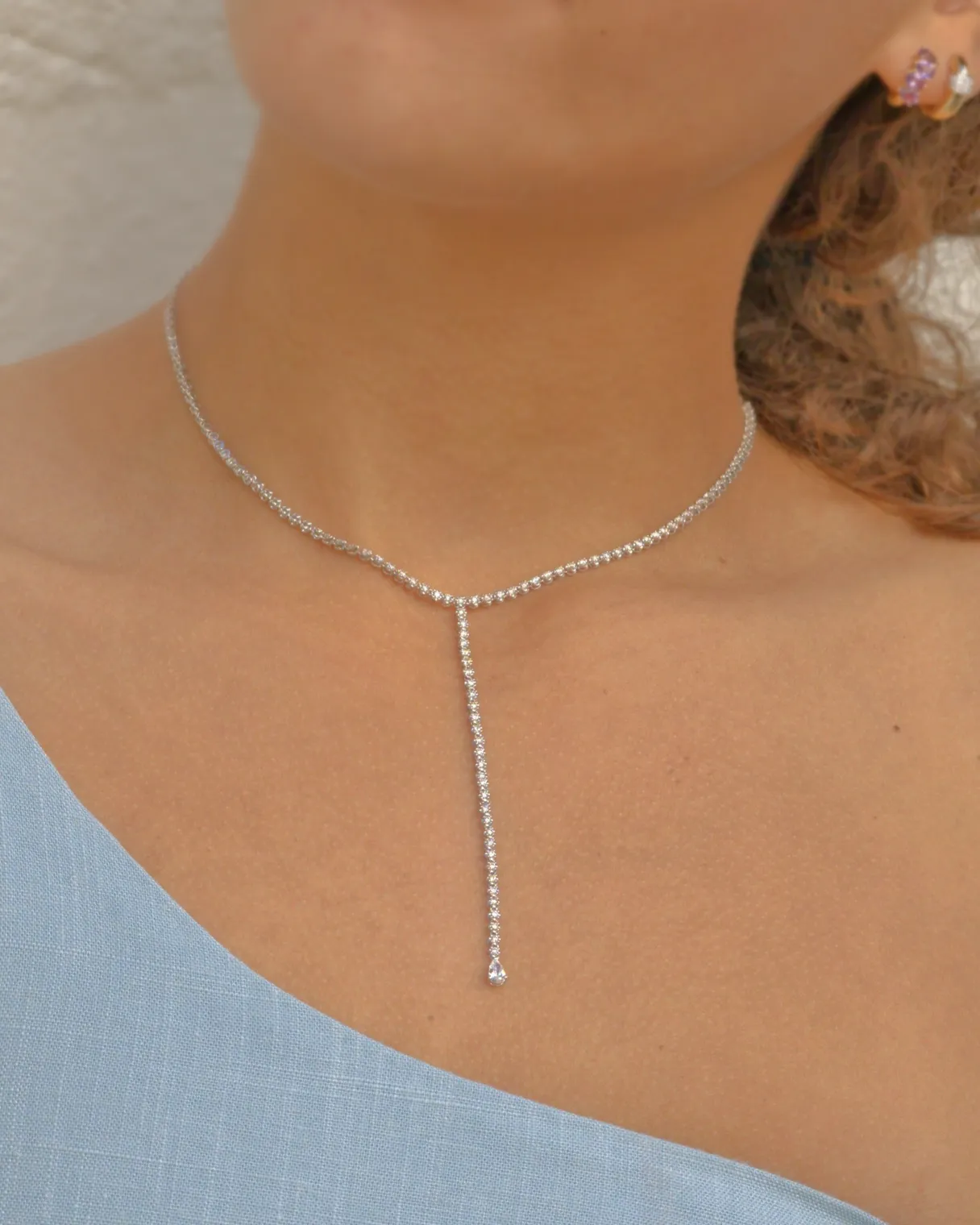 Diamond Lariat with Pear Shaped Diamond Detail