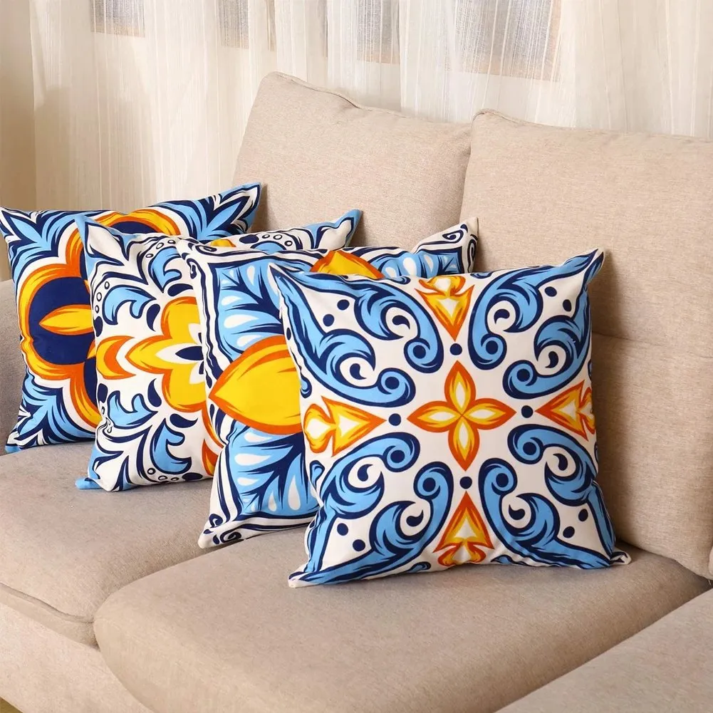 Digital Printed Cushions Assorted 4 PCs-Mustard Pattern