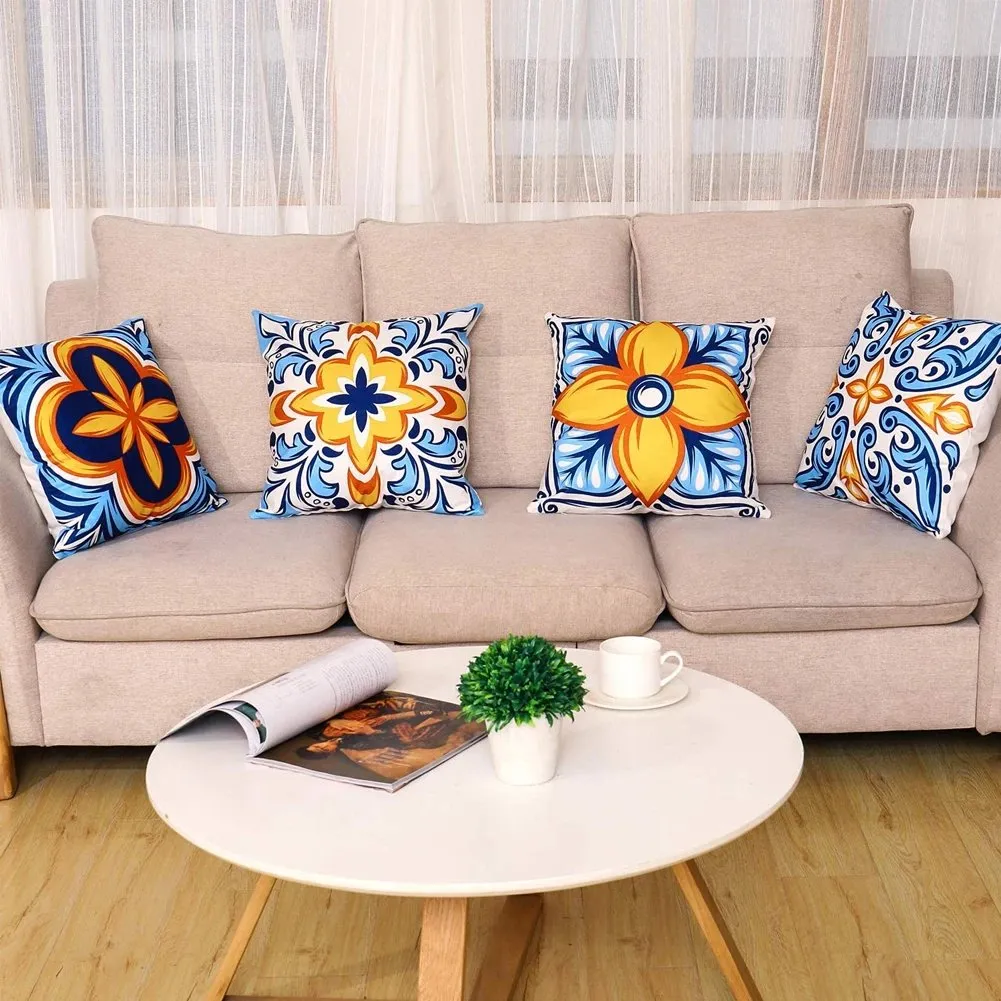 Digital Printed Cushions Assorted 4 PCs-Mustard Pattern