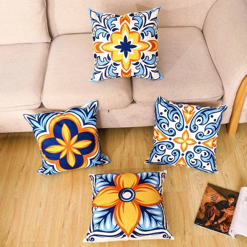 Digital Printed Cushions Assorted 4 PCs-Mustard Pattern