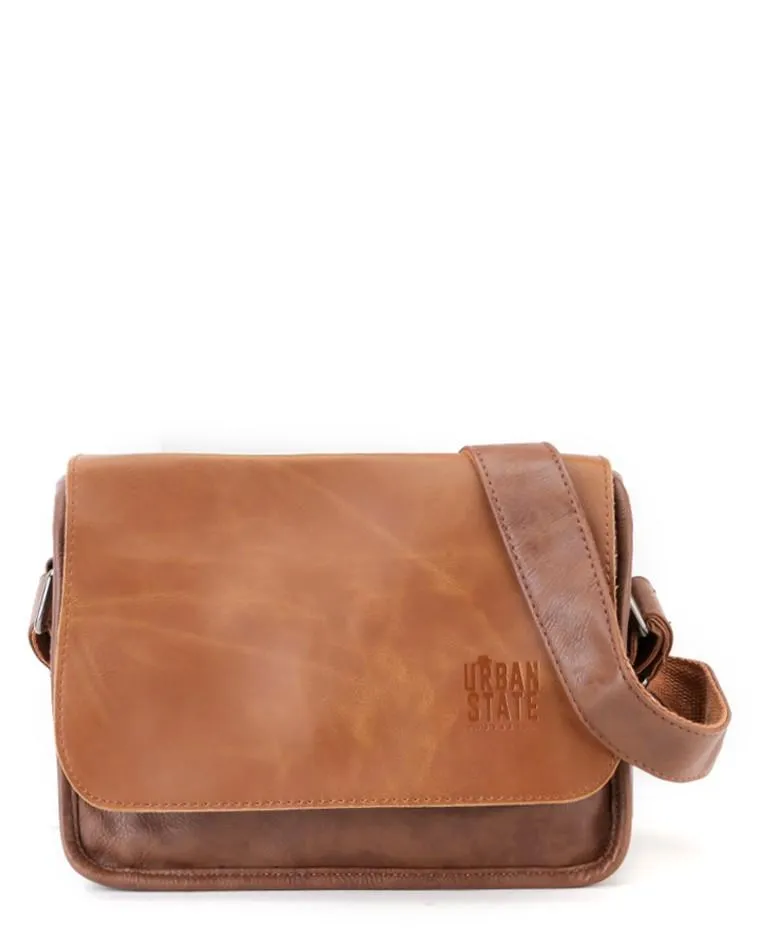 Distressed Leather Flap Shoulder Bag - Camel