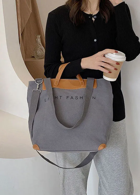 DIY Grey Solid Print Canvas Tote Handbag