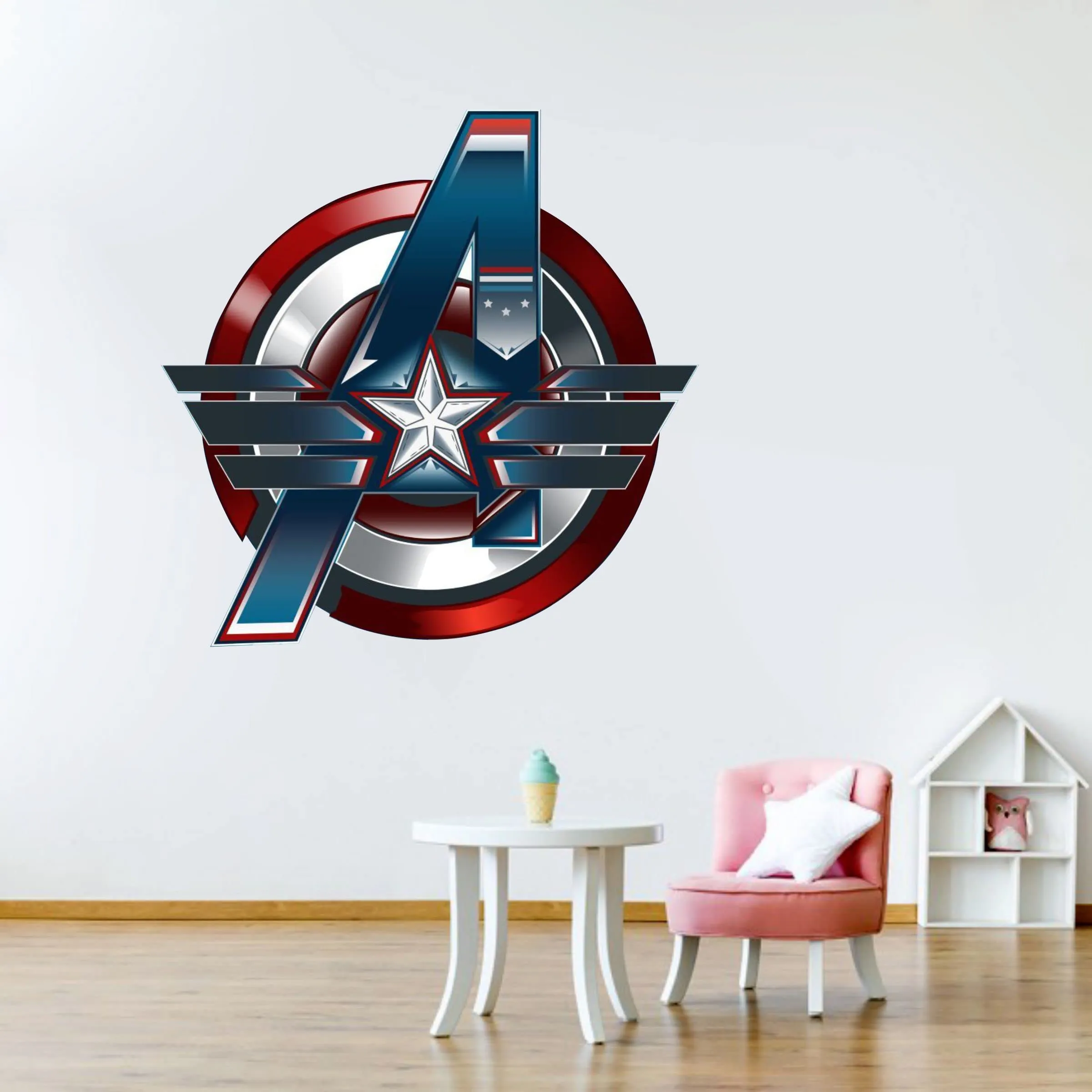 DK Decors Avengers Blue Logo Sticker (Size :- 20 X 20 inch) | Wall Sticker for Living Room/Bedroom/Office and All Decorative Stickers