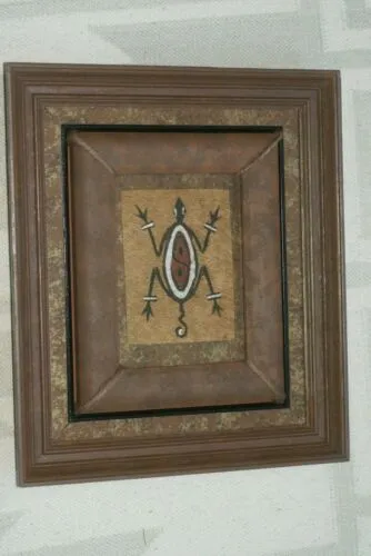 DOUBLE CUSTOM FRAMED Rare Tapa Kapa Bark Cloth (Kapa in Hawaii), from Lake Sentani, Irian Jaya, Papua New Guinea. Hand painted with natural pigments by a Tribal Artist: Abstract Geometric Stylized Turtle Motifs 13.75" x 11.75", ITEM: DFBA11