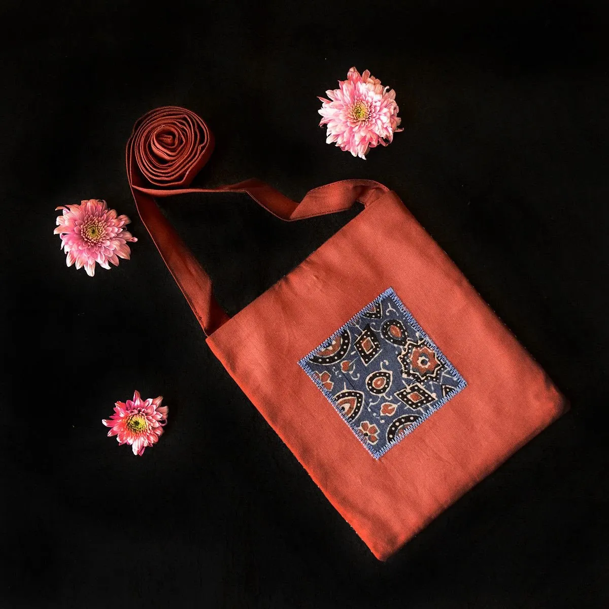 Eco-Friendly Ajrak Flower Pattern Sling