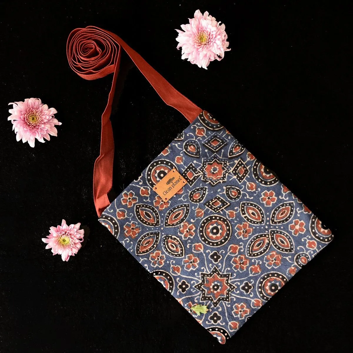 Eco-Friendly Ajrak Flower Pattern Sling