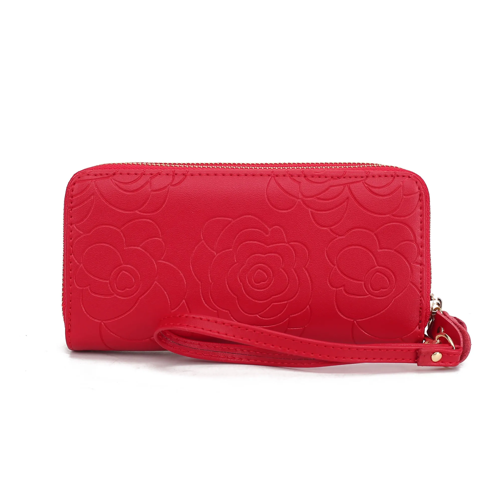 Ellie Genuine Leather Flower Embossed Women Wristlet Wallet