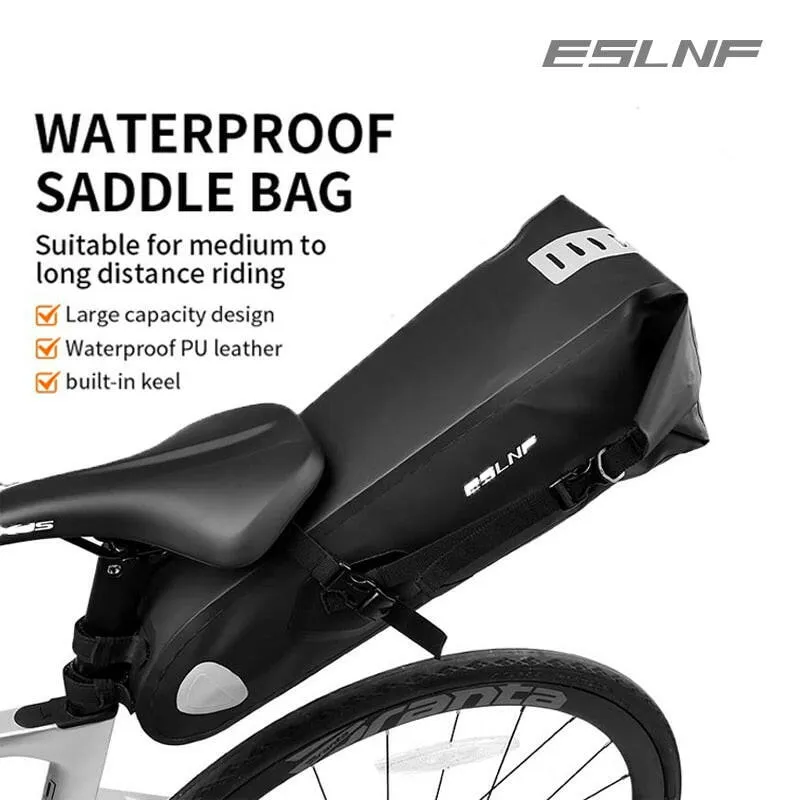 ESLNF Bike Waterproof Bicycle Saddle Bag Reflective Large Capacity Foldable Tail Rear Bag Cycling MTB Trunk Pannier Black