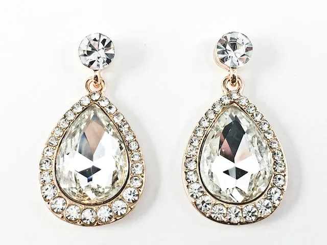 Fancy Large Pear Shaped Dangle Gold Tone Fashion Earrings