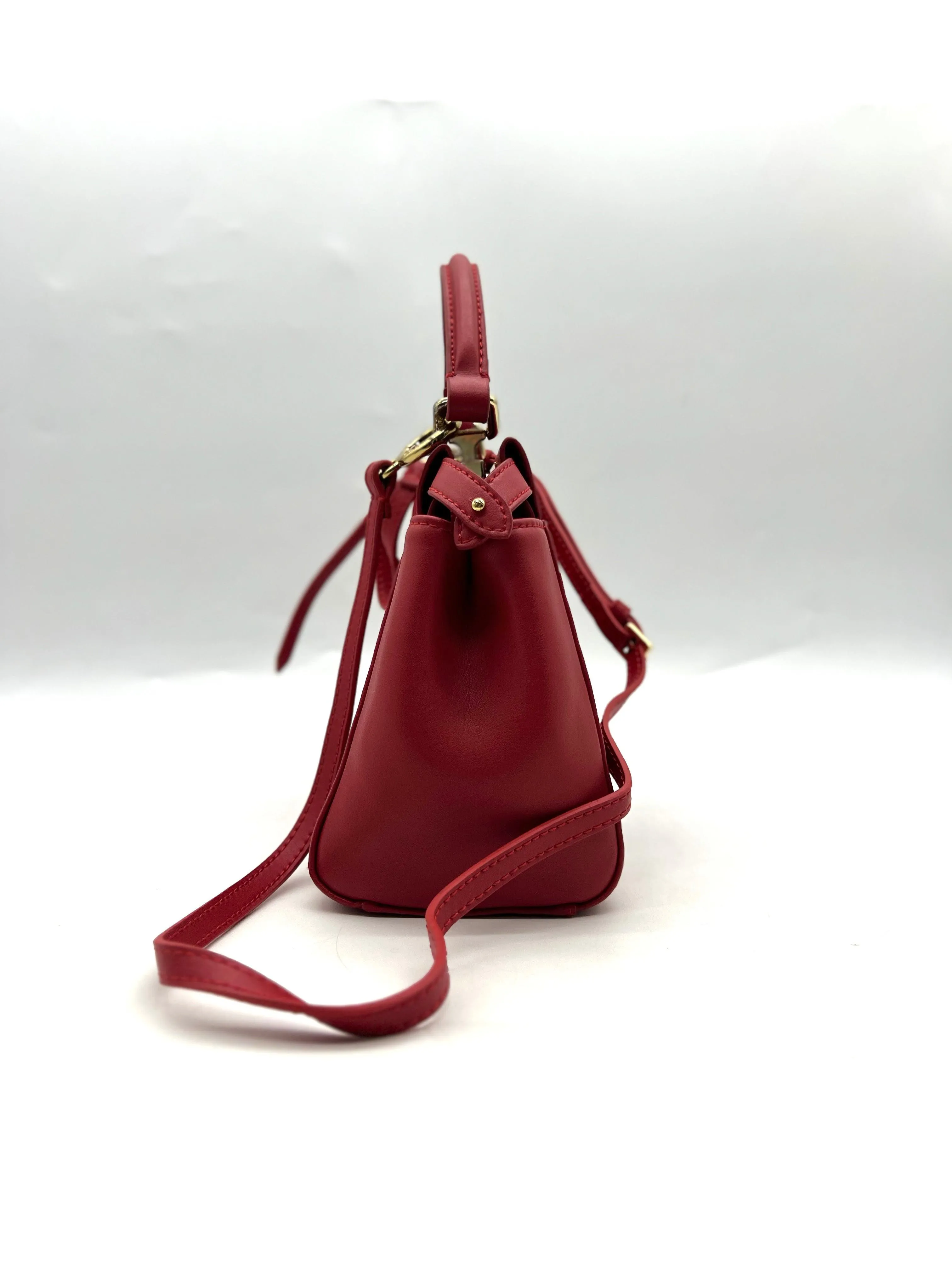 FENDI Peekaboo Handbag Shoulder Bag Red Leather