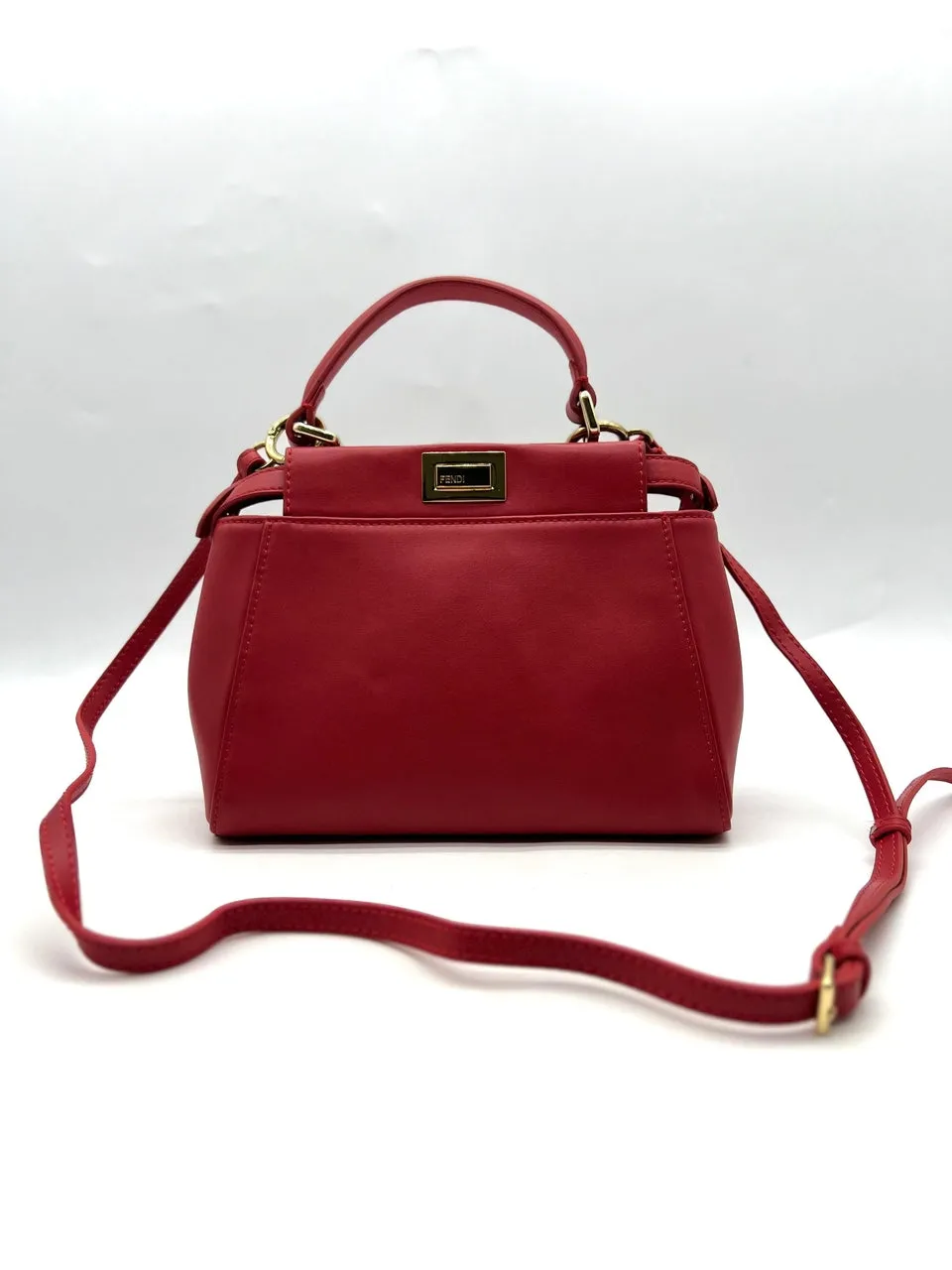 FENDI Peekaboo Handbag Shoulder Bag Red Leather