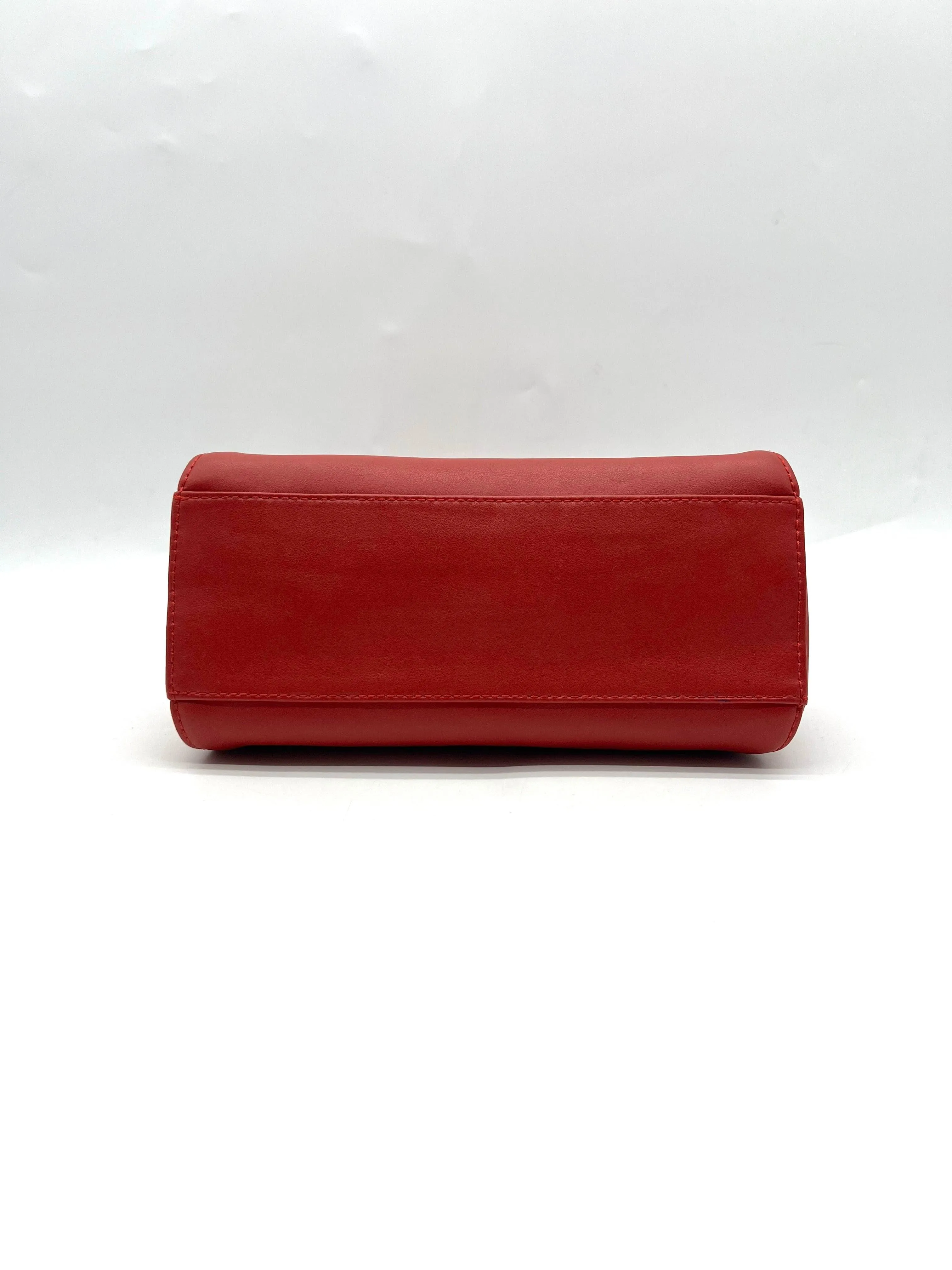 FENDI Peekaboo Handbag Shoulder Bag Red Leather