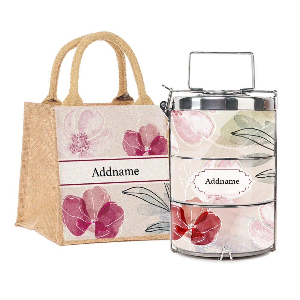 Floral Flourish Flora Series 3-Tier Premium Small 11.5cm Tiffin Carrier [FREE Custom Add Name]