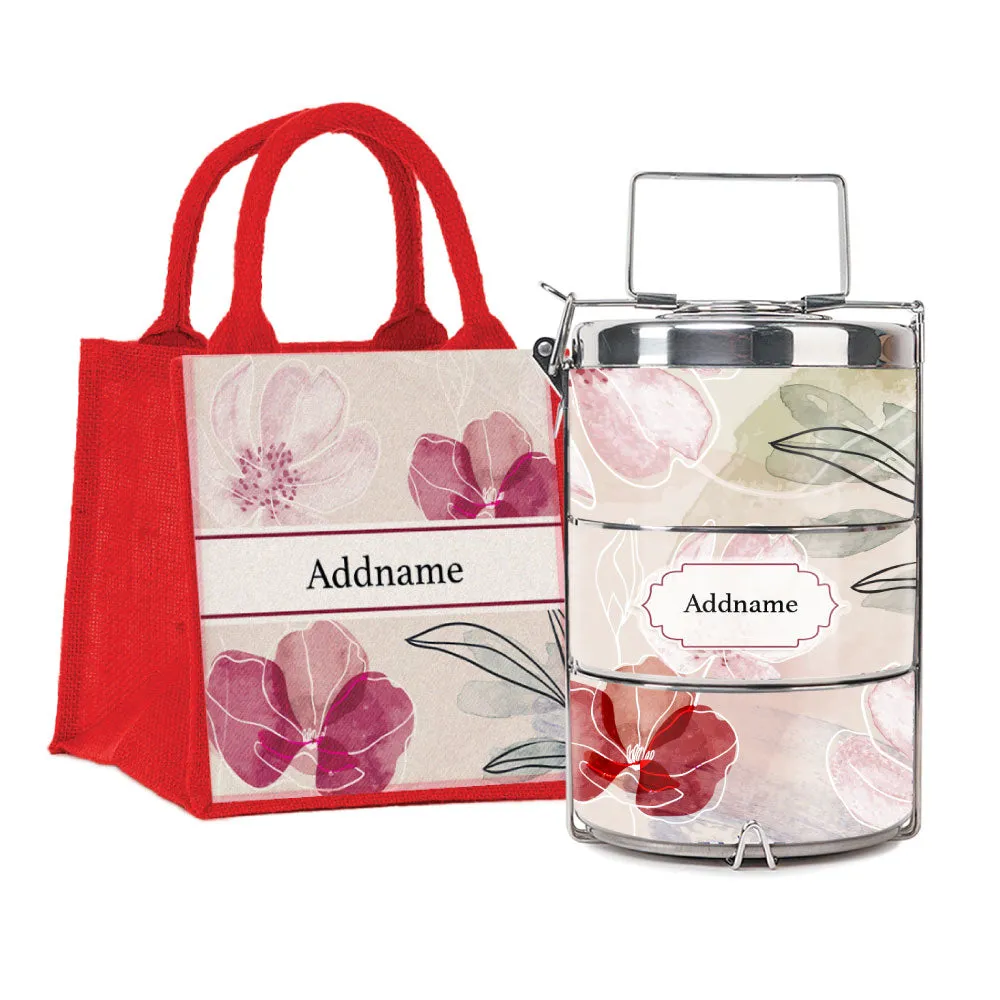 Floral Flourish Flora Series 3-Tier Premium Small 11.5cm Tiffin Carrier [FREE Custom Add Name]