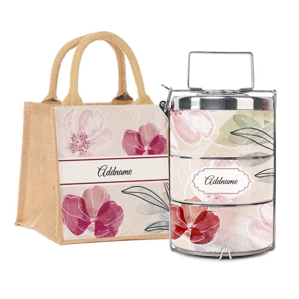 Floral Flourish Flora Series 3-Tier Premium Small 11.5cm Tiffin Carrier [FREE Custom Add Name]