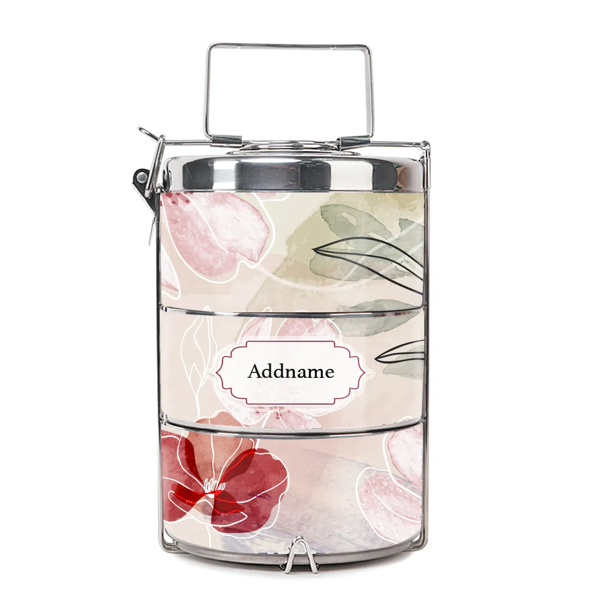 Floral Flourish Flora Series 3-Tier Premium Small 11.5cm Tiffin Carrier [FREE Custom Add Name]