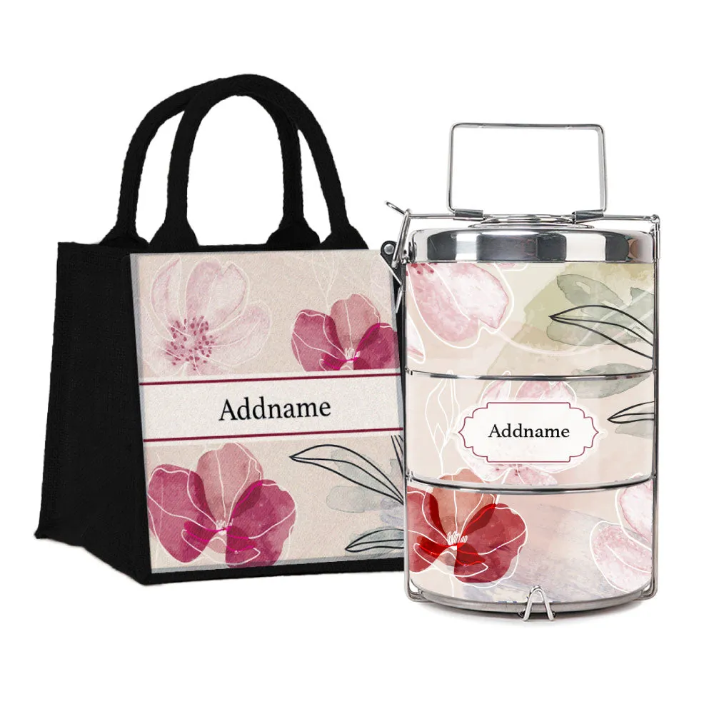 Floral Flourish Flora Series 3-Tier Premium Small 11.5cm Tiffin Carrier [FREE Custom Add Name]