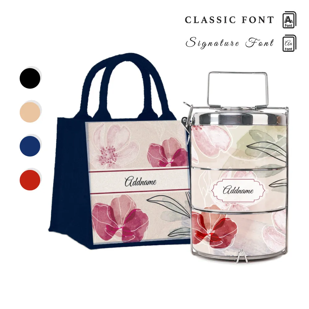 Floral Flourish Flora Series 3-Tier Premium Small 11.5cm Tiffin Carrier [FREE Custom Add Name]