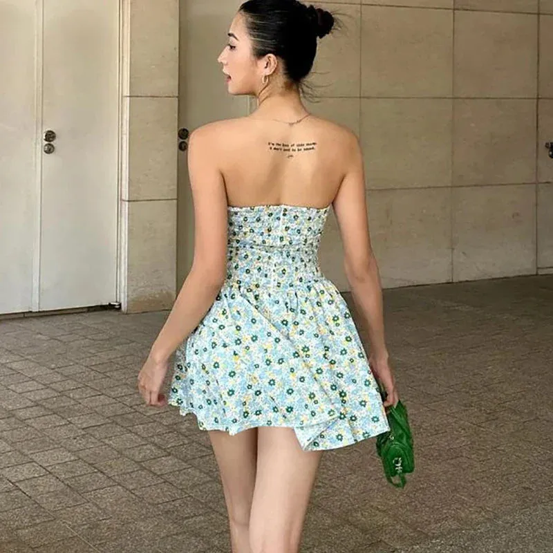 Floral Printed Stylish Tube Mini Dress