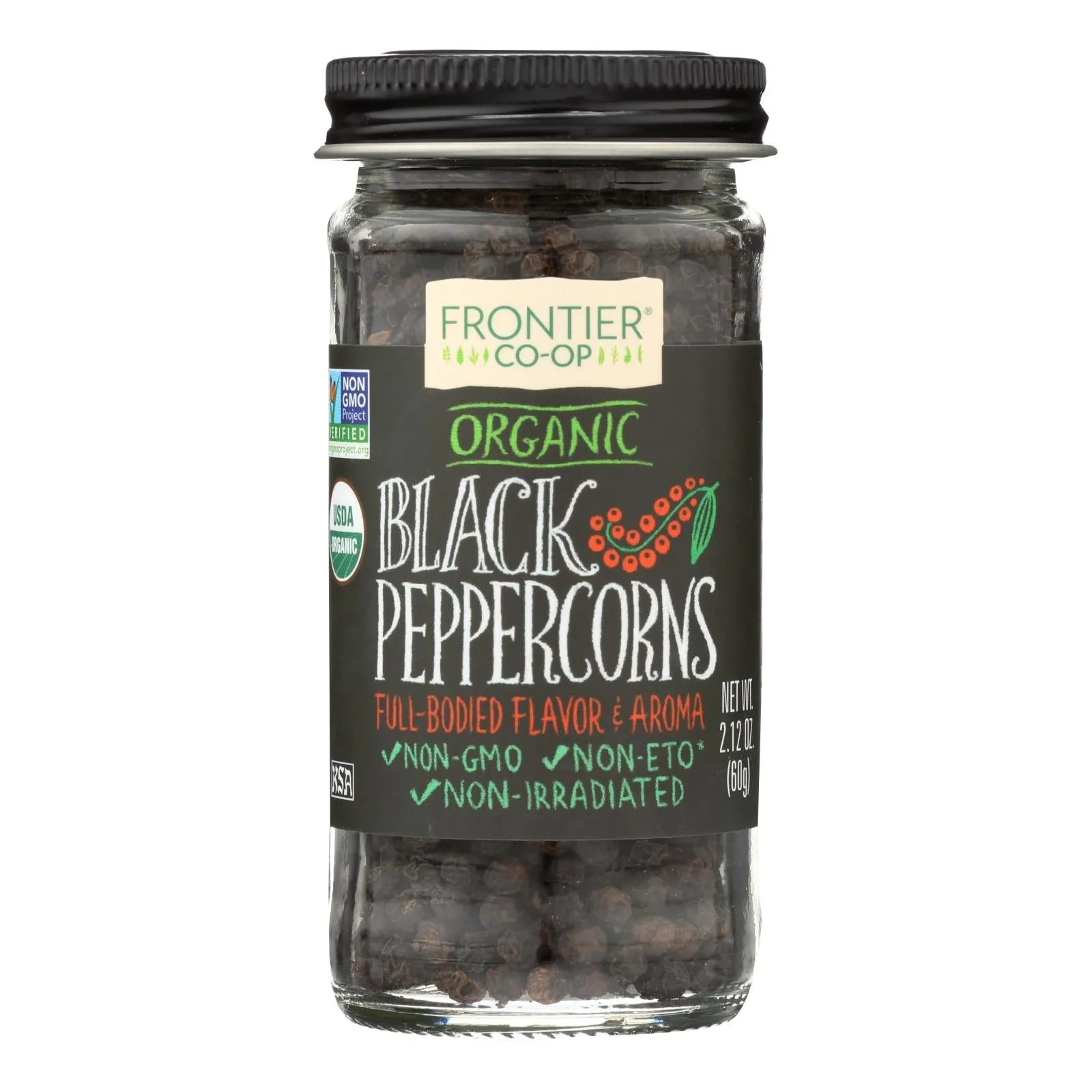 Frontier Organic Whole Black Peppercorns, 2.12 Oz.