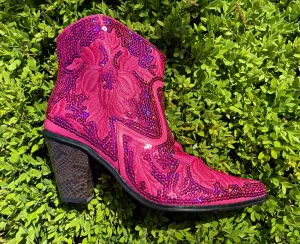 Fuchsia Sequin Short Boots