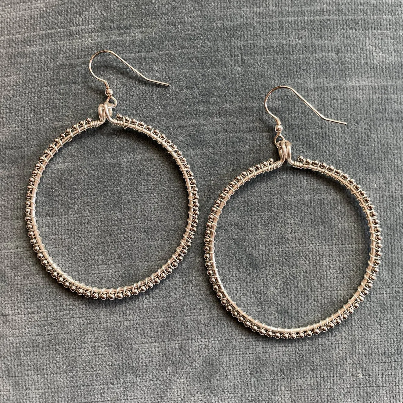 Full Hoop Earrings Wrapped with Ball Chain (click for metal colors & sizes) #107