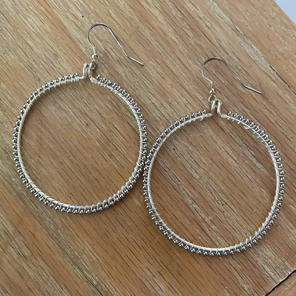 Full Hoop Earrings Wrapped with Ball Chain (click for metal colors & sizes) #107